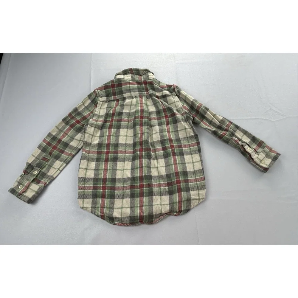 Ralph Lauren Boys Sz 5 Plaid Flannel Shirt Green Red Cotton Button Down Holiday